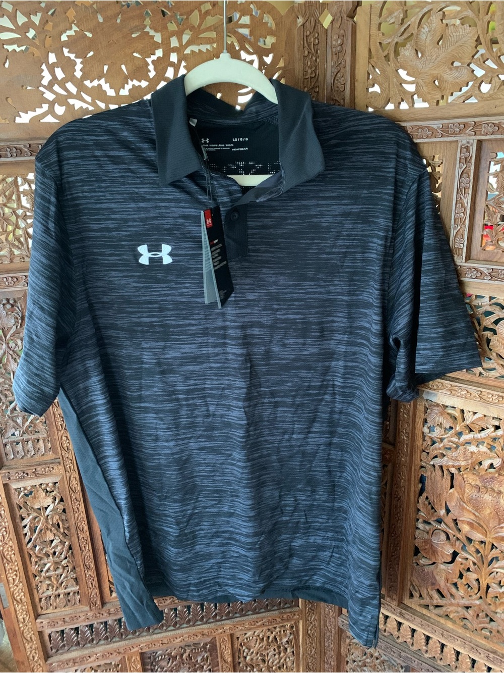 Under Armour Men's Black Heather Polo with Subtle Gray Texture